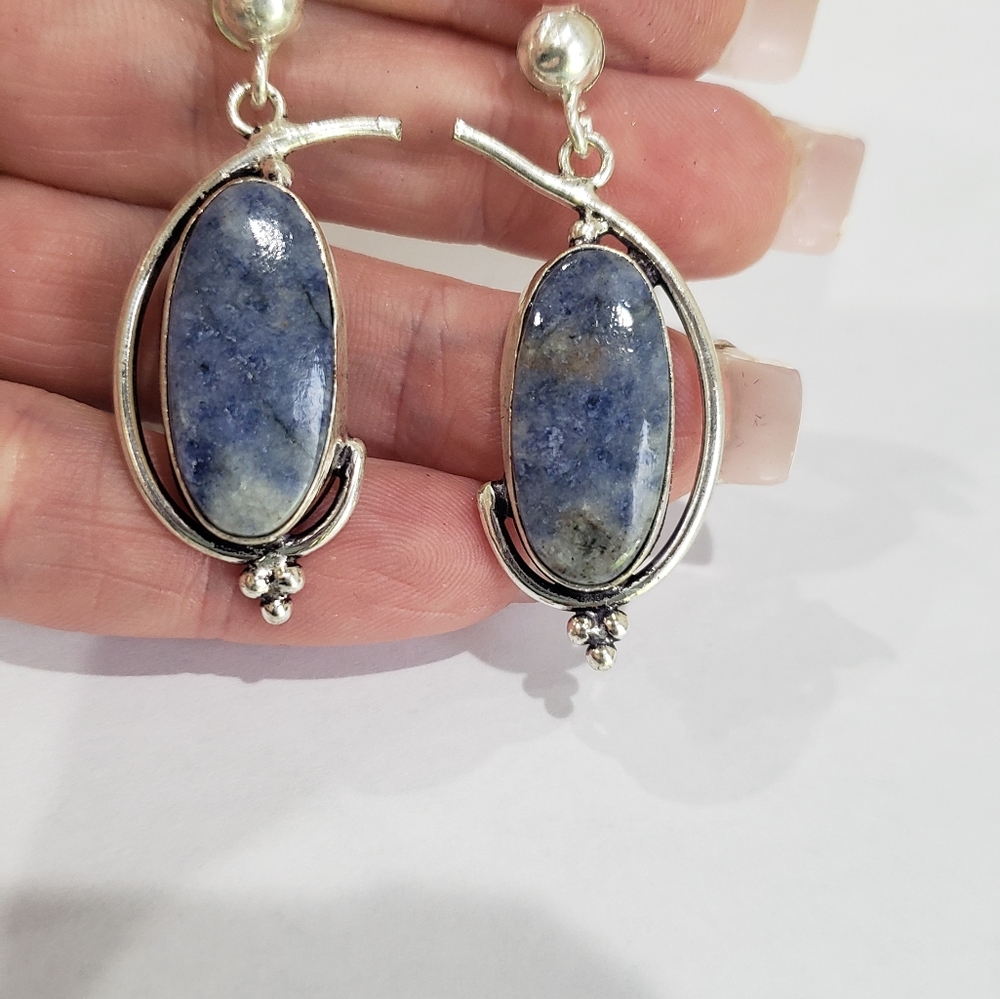 Handmade Sodalite 925 Silver Earrings - Picture 11 of 11